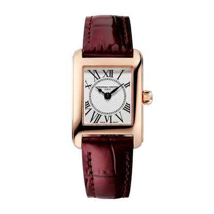 Frederique Constant Ladies' Carree Quartz Rose Gold-Tone Stainless Steel Watch with Silver Dial & Brown Leather Strap