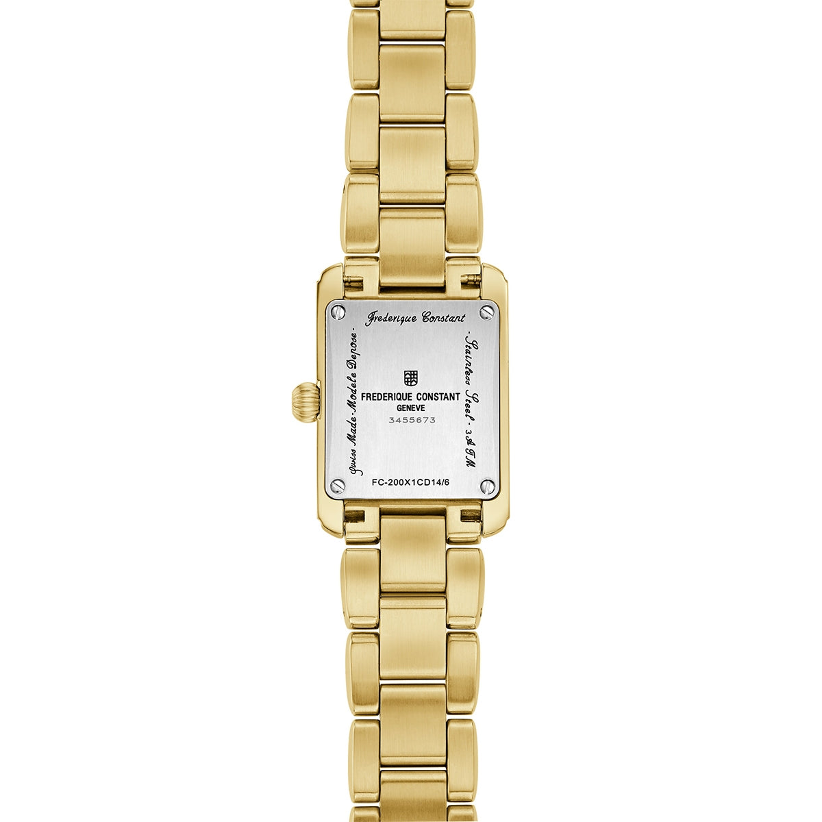 Frederique Constant Ladies' Carree Quartz Gold-Tone Stainless Steel Watch with Silver Dial front view