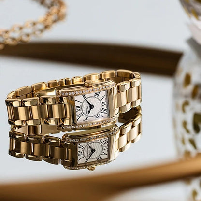 Frederique Constant Ladies' Carree Quartz Gold-Tone Stainless Steel Watch with Silver Dial close-up detail