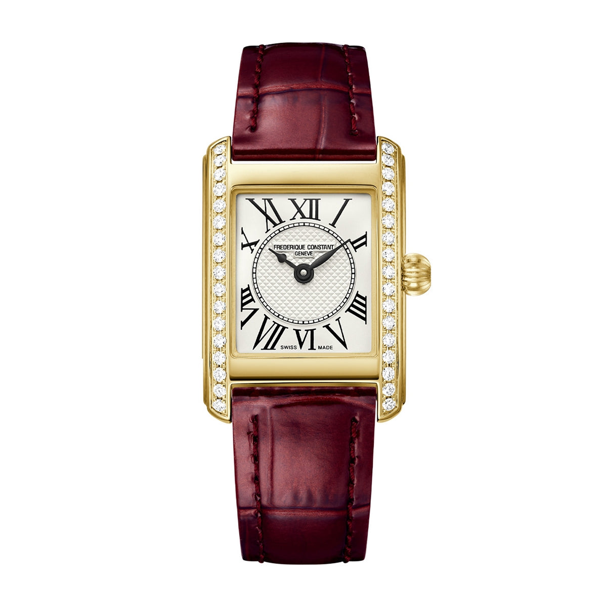 Frederique Constant Ladies' Carree Quartz Gold-Tone Stainless Steel Watch with White Dial & Brown Leather Strap
