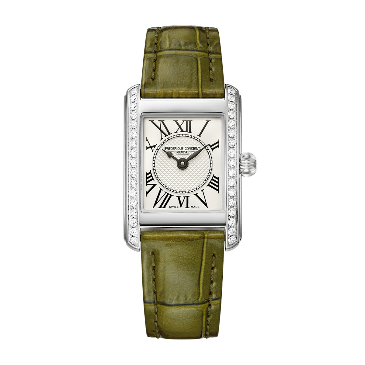 Frederique Constant Ladies' Carree Quartz Stainless Steel Watch with White Dial & Green Leather Strap