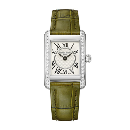 Frederique Constant Ladies' Carree Quartz Stainless Steel Watch with White Dial & Green Leather Strap