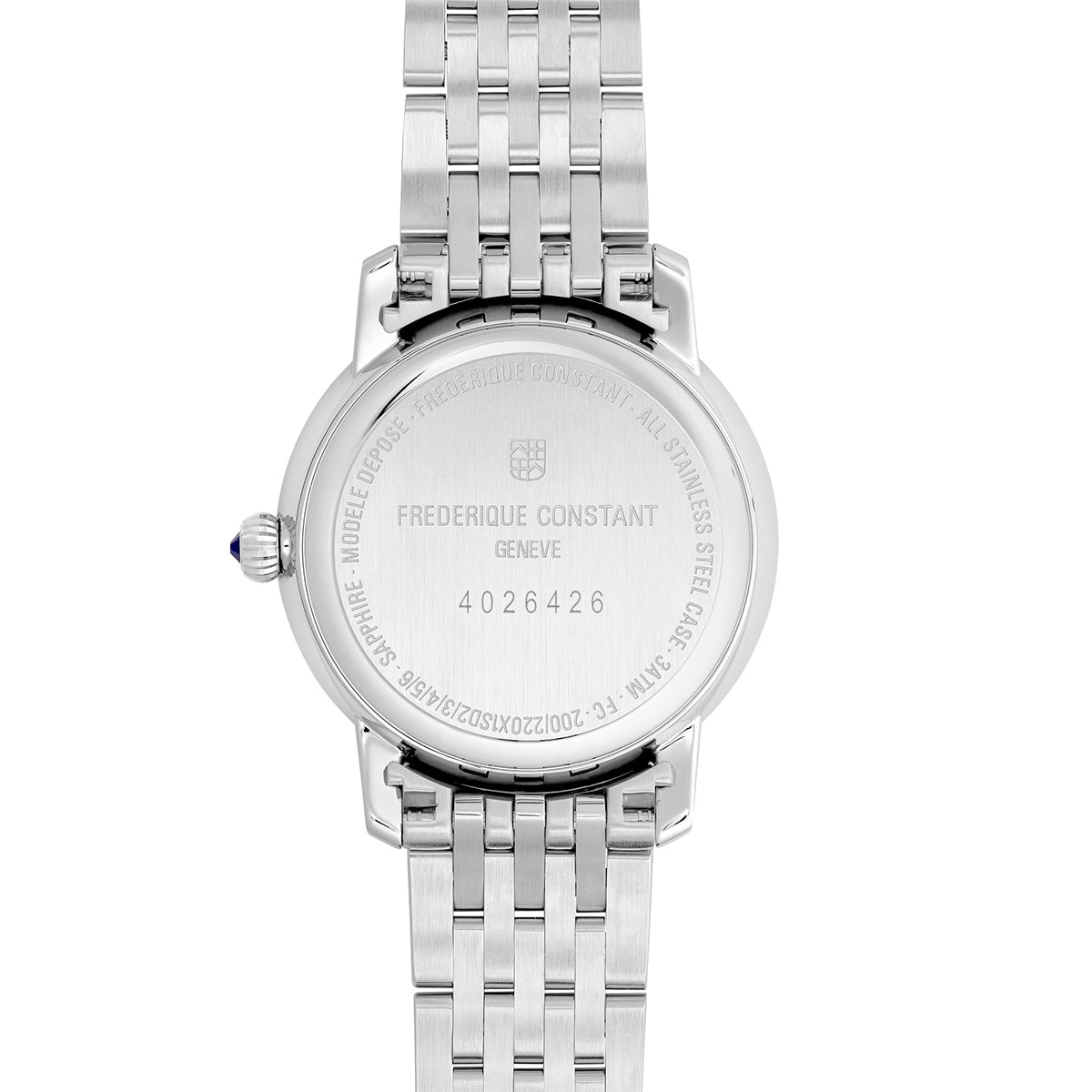 Frederique Constant Ladies' Slimline Quartz Stainless Steel Watch with Pink Dial front view