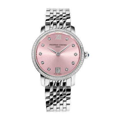 Frederique Constant Ladies' Slimline Quartz Stainless Steel Watch with Pink Dial