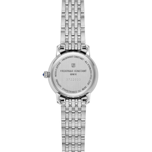 Frederique Constant Ladies' Slimline Quartz Stainless Steel Watch with Silver Dial front view