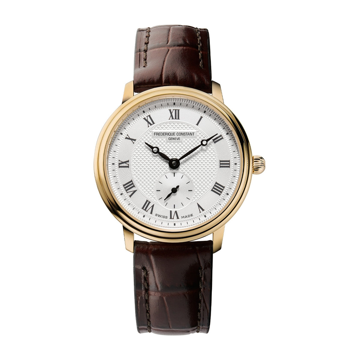 Frederique Constant Ladies' Slimline Quartz Gold-Tone Stainless Steel Watch with Silver Dial & Brown Leather Strap