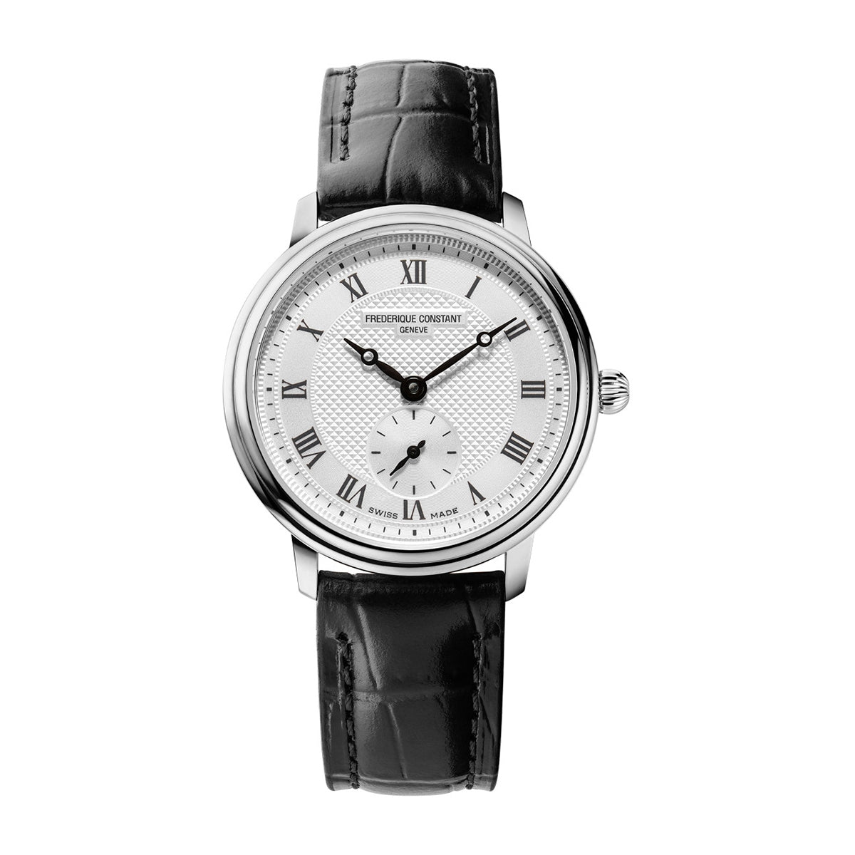 Frederique Constant Ladies' Slimline Quartz Stainless Steel Watch with Silver Dial & Black Leather Strap