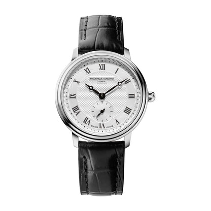 Frederique Constant Ladies' Slimline Quartz Stainless Steel Watch with Silver Dial & Black Leather Strap