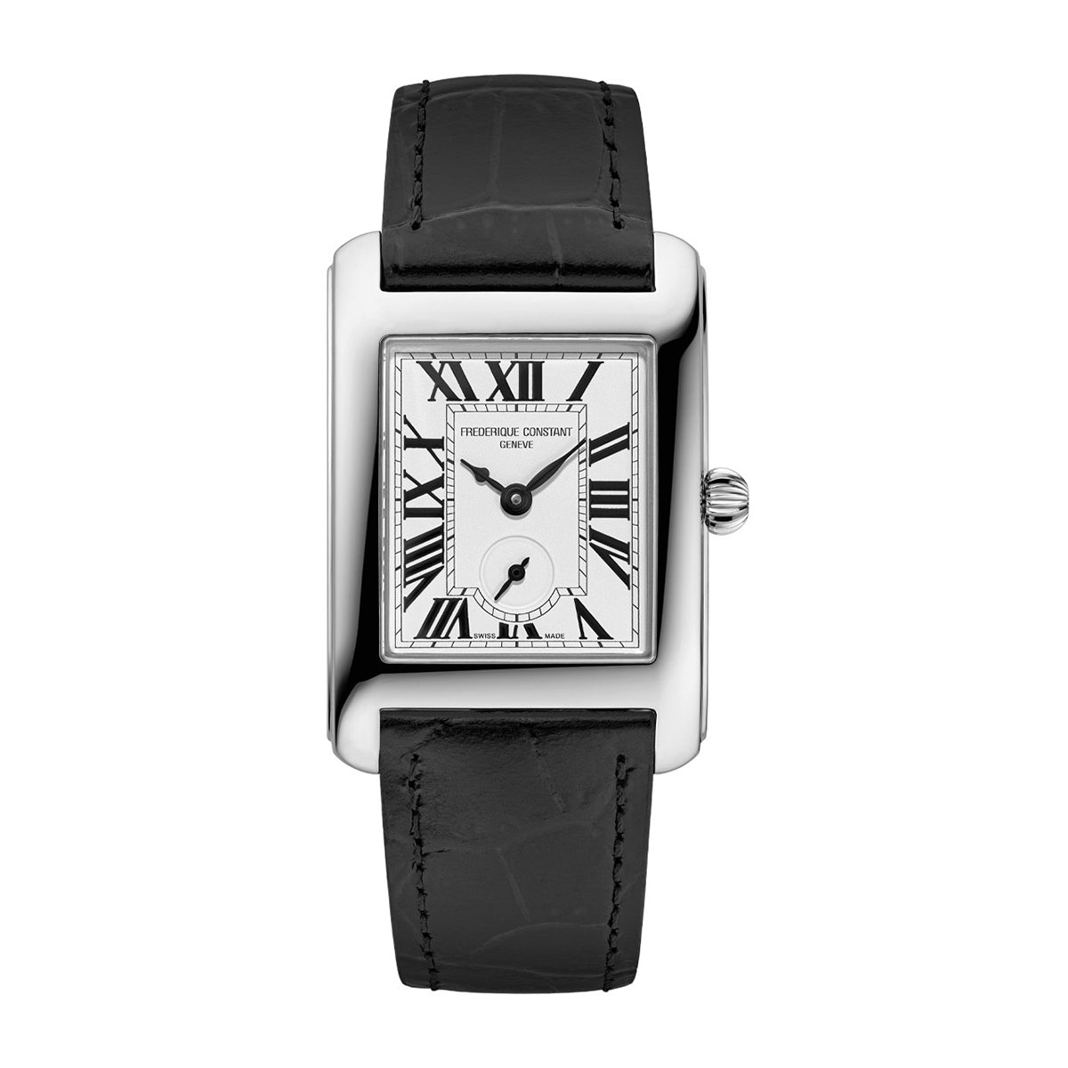 Frederique Constant Ladies' Carree Quartz Stainless Steel Watch with Silver Dial & Black Leather Strap