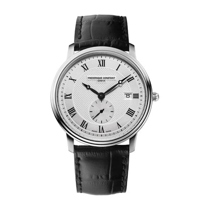 Frederique Constant Men's Slimline Quartz Stainless Steel Watch with Silver Dial & Black Leather Strap