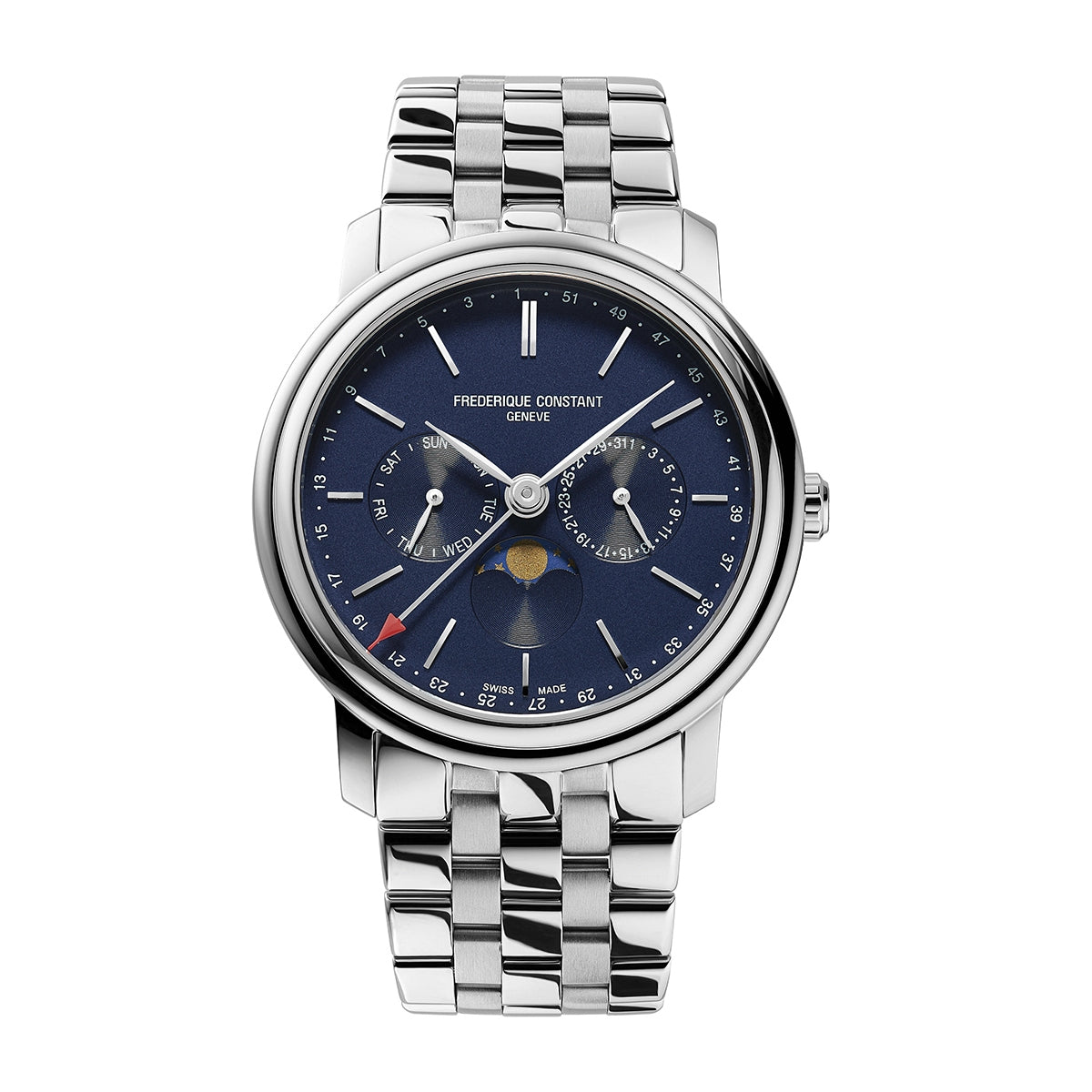 Frederique Constant Men's Index Business Timer Quartz Stainless Steel Watch with Blue Dial