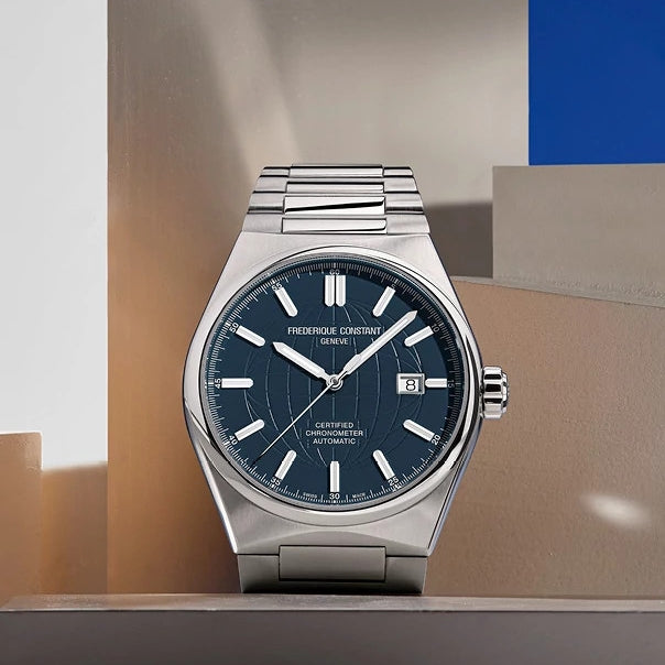 Frederique Constant Men's Highlife Automatic Stainless Steel Watch with Blue Dial close-up detail (3)
