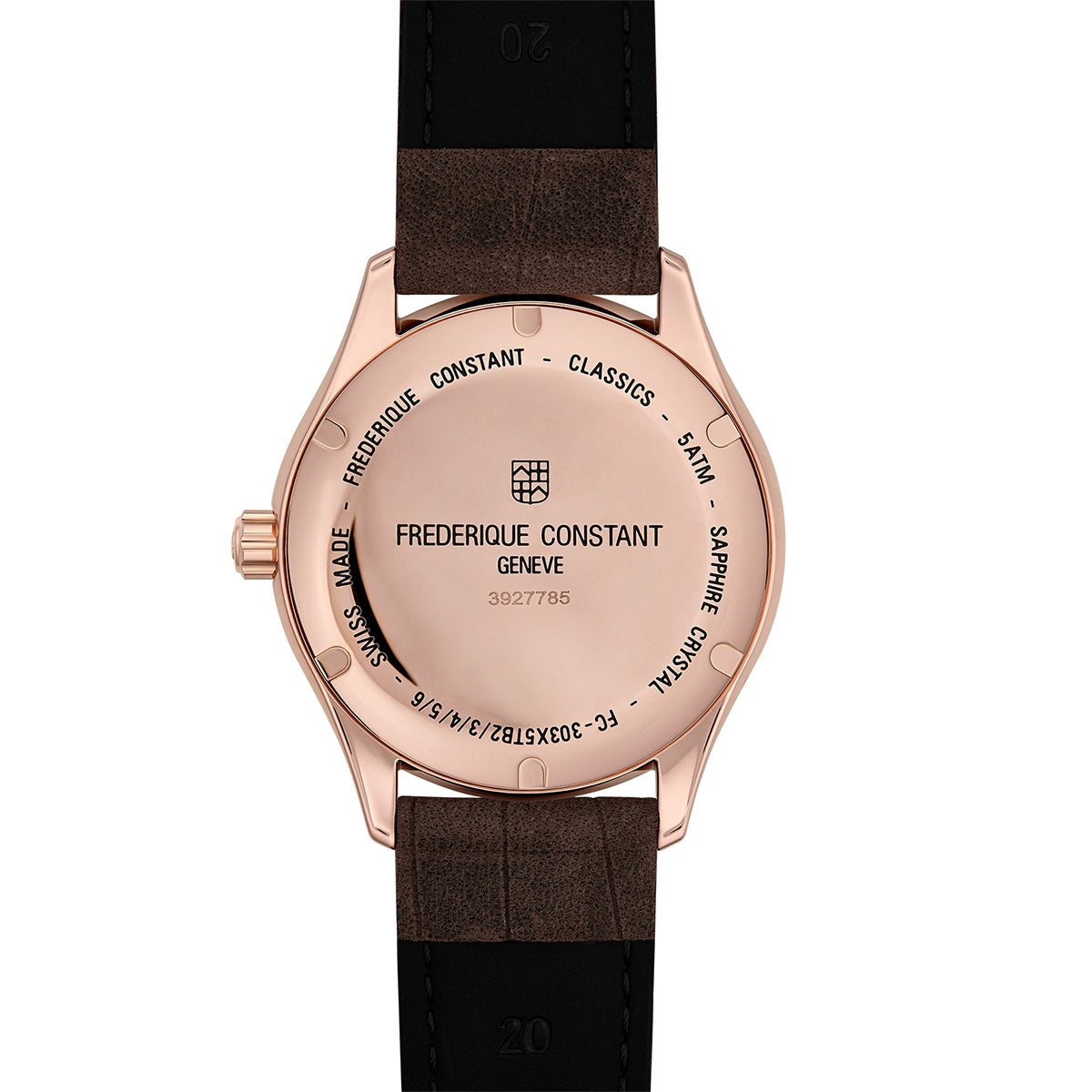 Frederique Constant Men's Index Automatic Rose Gold-Tone Stainless Steel Watch with Green Dial & Brown Leather front view