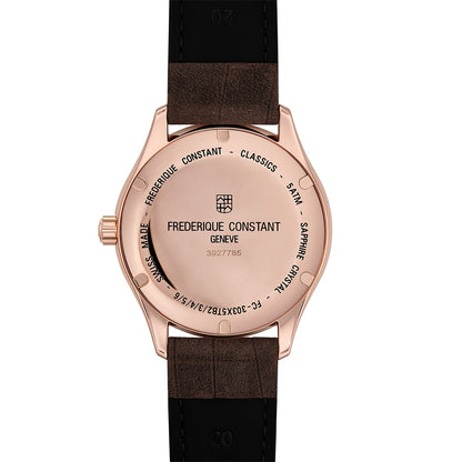 Frederique Constant Men's Index Automatic Rose Gold-Tone Stainless Steel Watch with Green Dial & Brown Leather front view