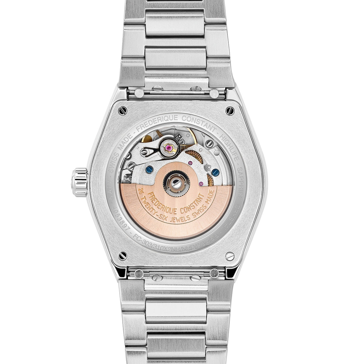 Frederique Constant Ladies' Highlife Automatic Stainless Steel Watch with Purple Dial front view