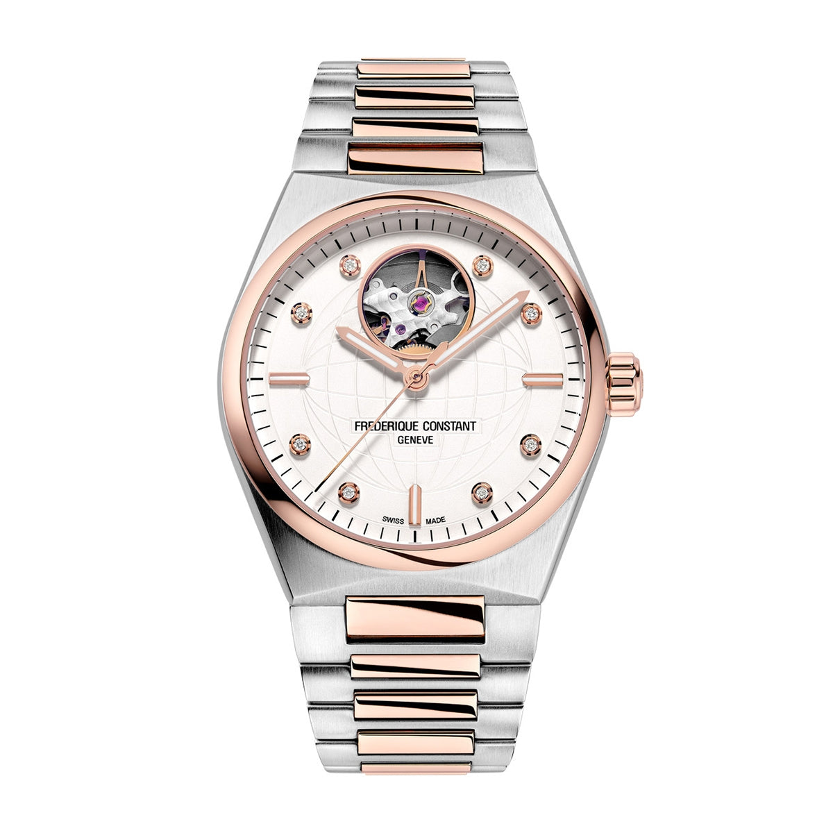 Frederique Constant Ladies' Highlife Heart Beat Automatic Two-Tone Stainless Steel Watch with White Dial
