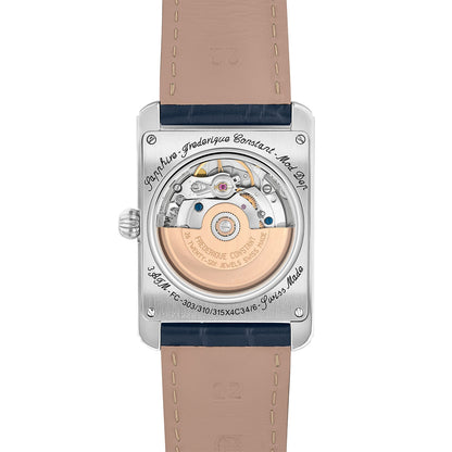 Frederique Constant Men's Carree Heart Beat Automatic Stainless Steel watch with Blue Dial & Leather Strap front view