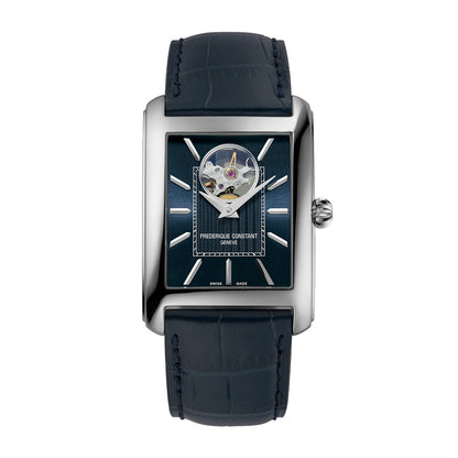 Frederique Constant Men's Carree Heart Beat Automatic Stainless Steel watch with Blue Dial & Leather Strap