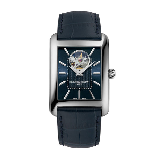 Frederique Constant Men's Carree Heart Beat Automatic Stainless Steel watch with Blue Dial & Leather Strap