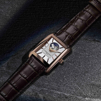 Frederique Constant Men's Carree Heart Beat Automatic Rose Gold-Tone Stainless Steel watch with White Dial close-up detail