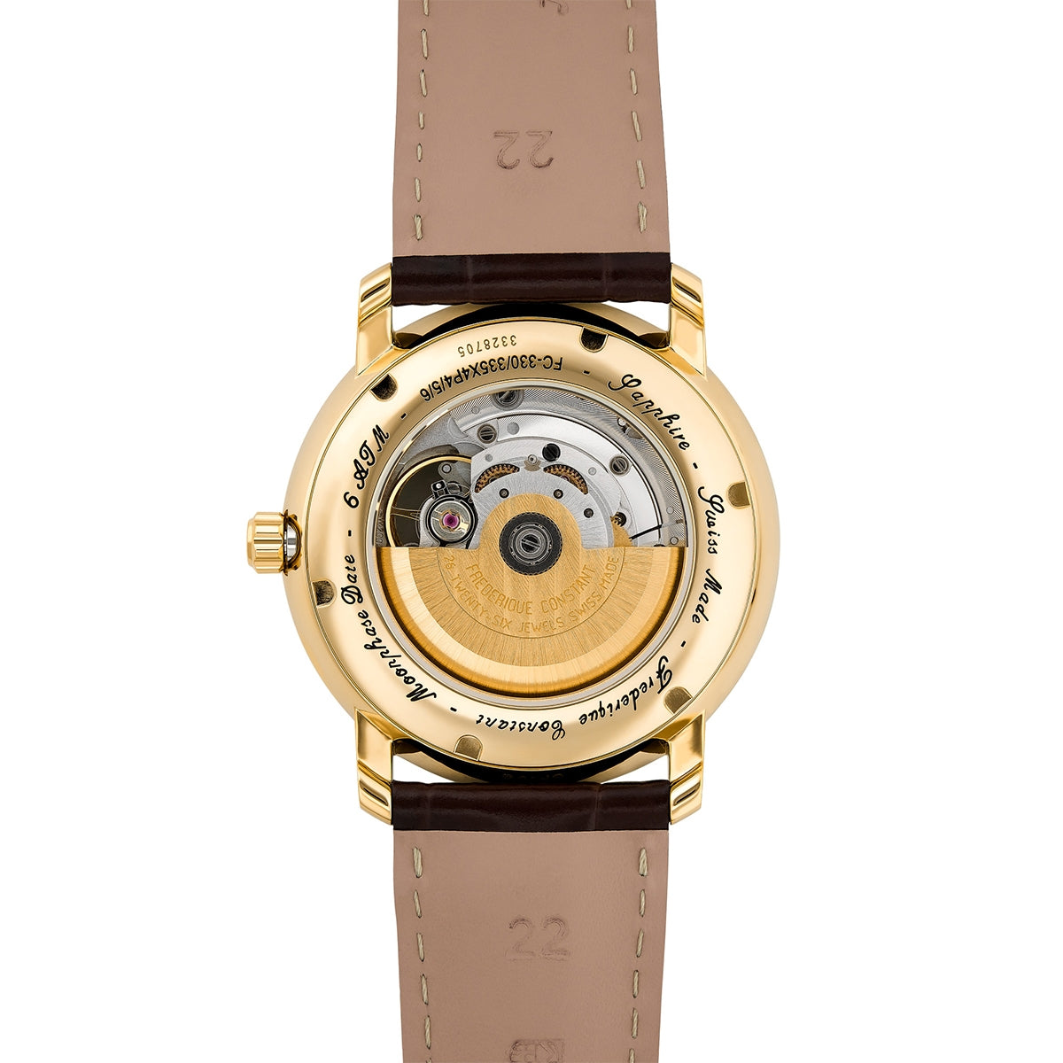 Frederique Constant Men's Classics Heart Beat Moonphase Gold-Tone Stainless Steel Watch with Silver Dial & Brown front view