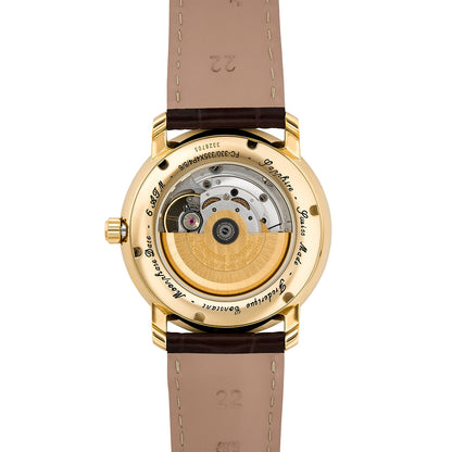 Frederique Constant Men's Classics Heart Beat Moonphase Gold-Tone Stainless Steel Watch with Silver Dial & Brown front view
