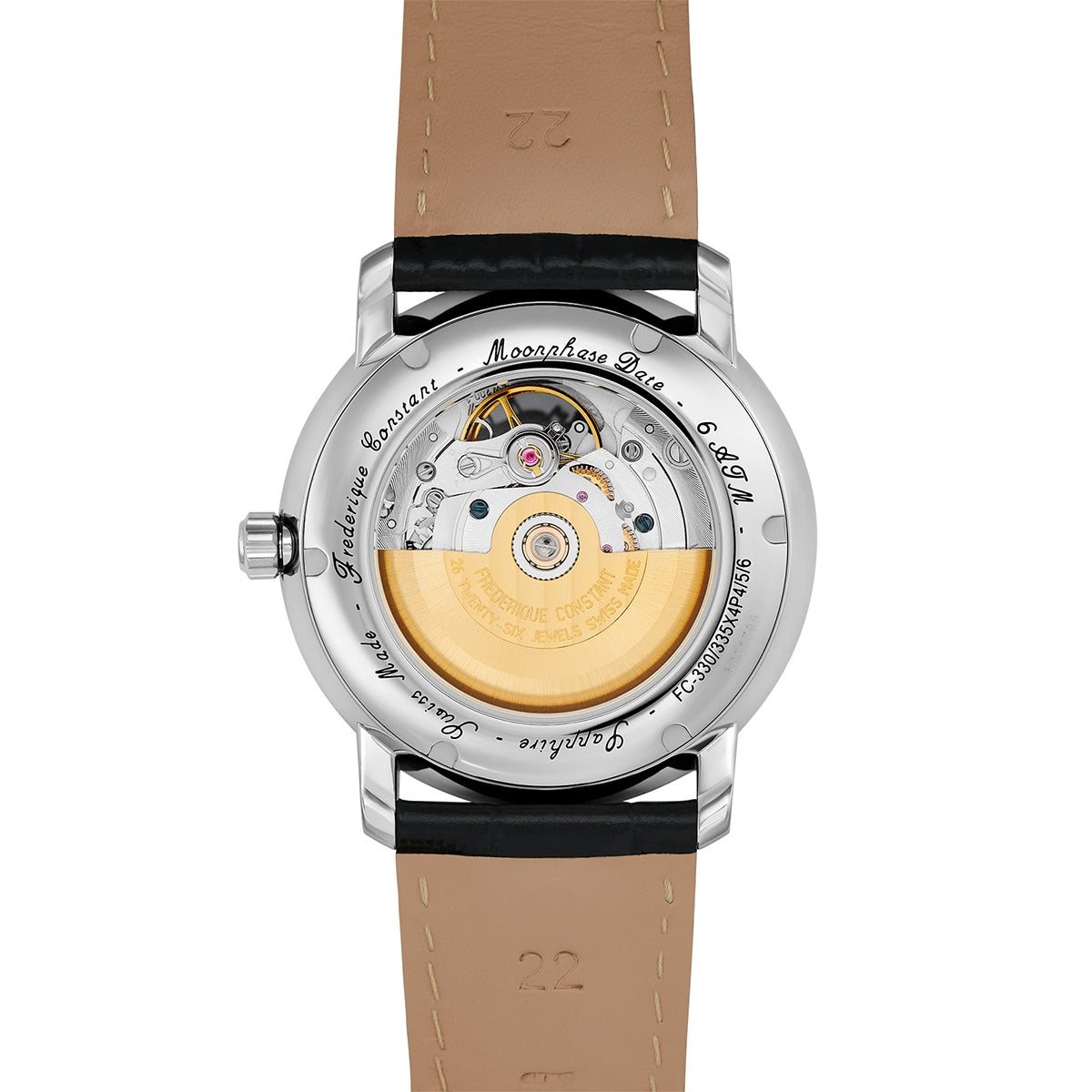 Frederique Constant Men's Classics Heart Beat Moonphase Stainless Steel Watch with Silver Dial & Black Leather front view