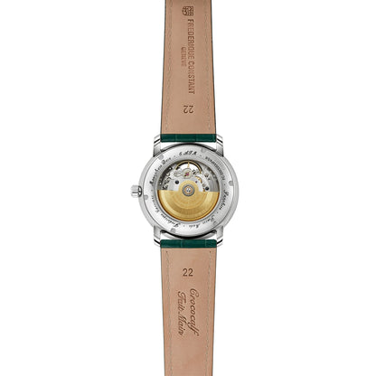 Frederique Constant Men's Classics Heart Beat Moonphase Stainless Steel Watch with Green Dial & Leather Strap front view