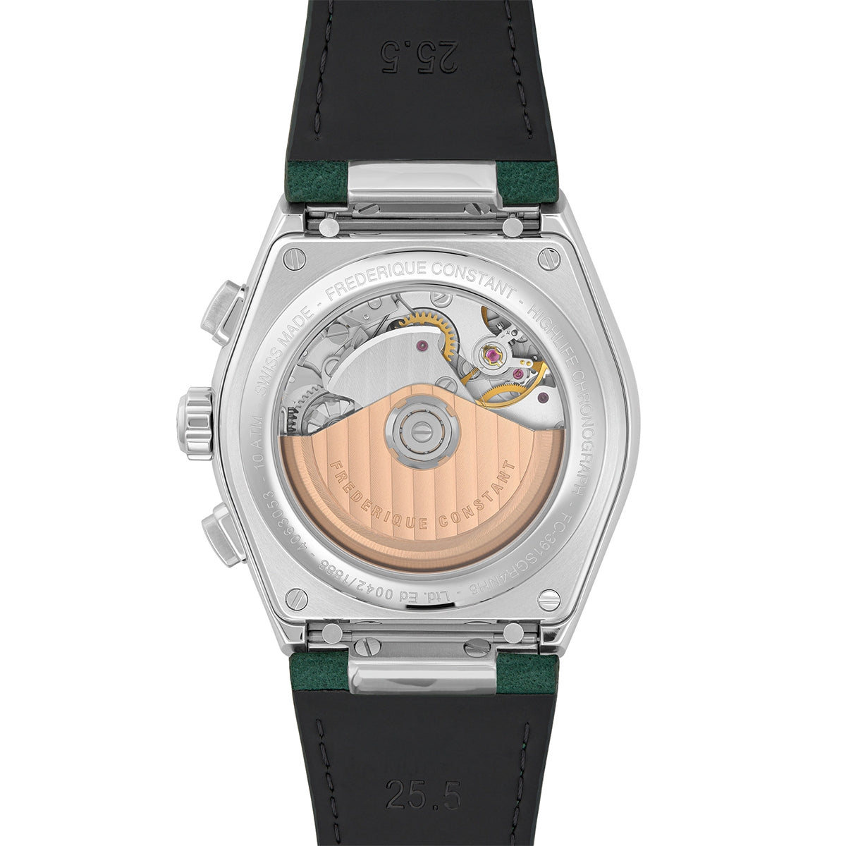 Frederique Constant Men's Highlife Automatic Stainless Still Watch with Green Dial & Leather Strap front view