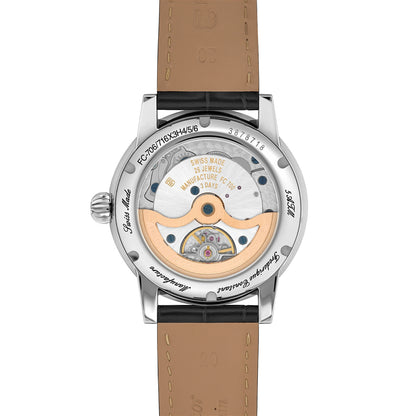 Frederique Constant Men's Classic Date Manufacture Stainless Steel Watch with Black Dial & Black Leather Strap front view