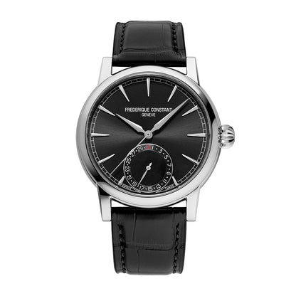 Frederique Constant Men's Classic Date Manufacture Stainless Steel Watch with Black Dial & Black Leather Strap