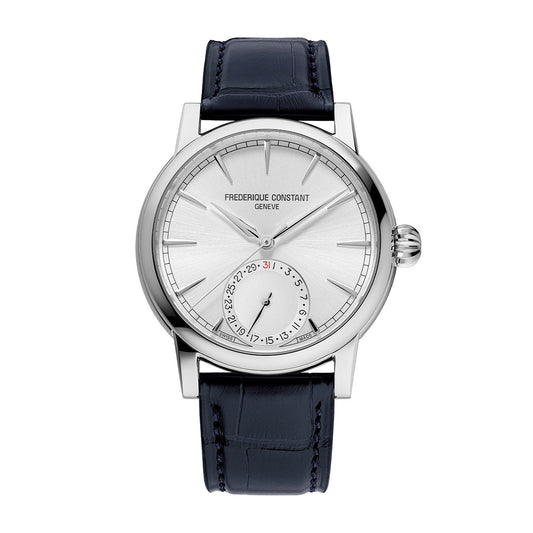 Frederique Constant Men's Classic Date Manufacture Stainless Steel Watch with Silver Dial & Blue Leather Strap