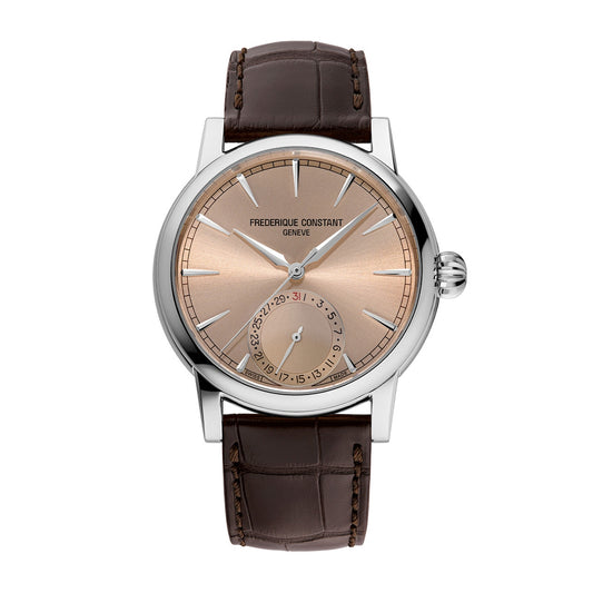 Frederique Constant Men's Classic Date Manufacture Stainless Steel Watch with Salmon Dial & Brown Leather Strap