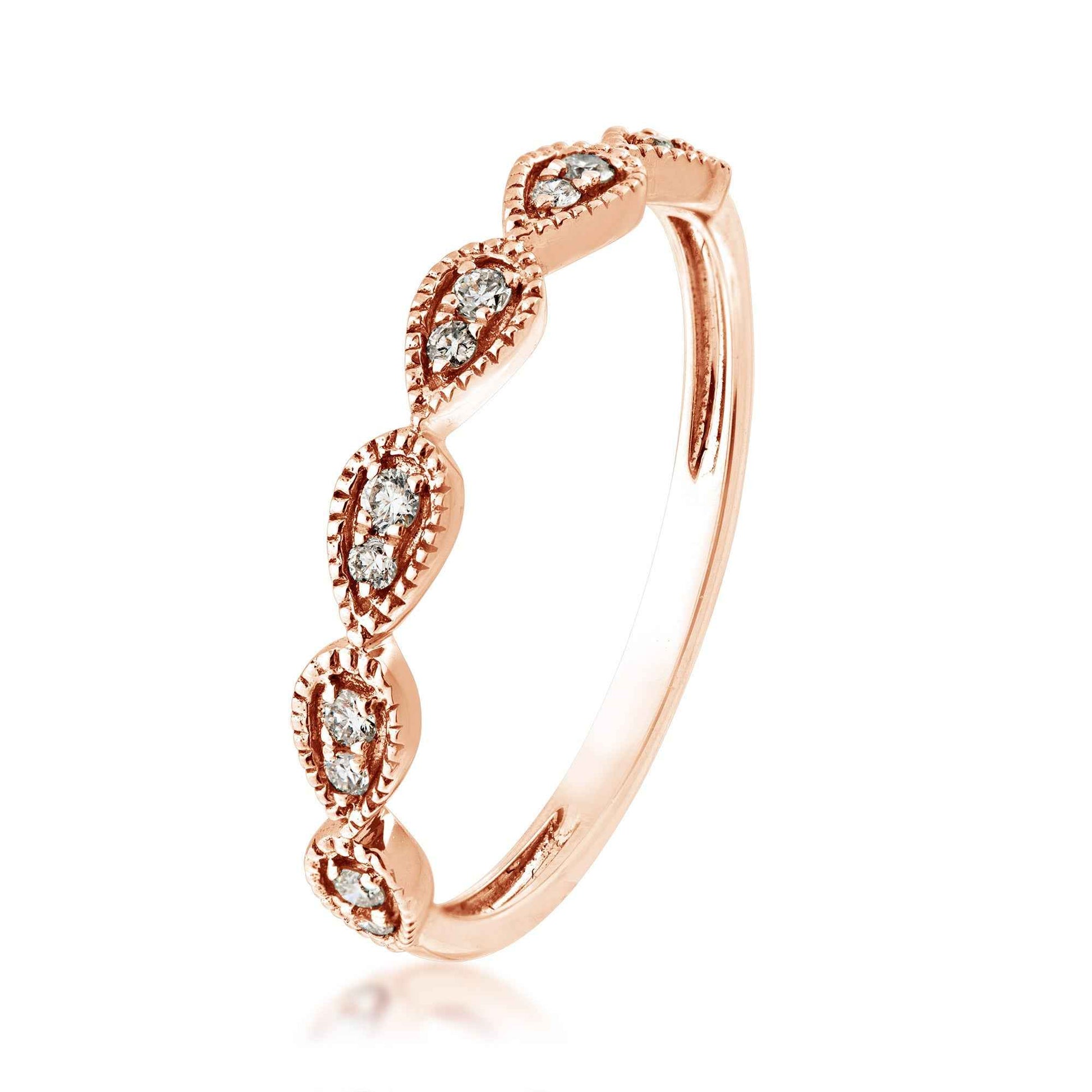 Perfect Match .08 ct. tw. Stackable Diamond Anniversary Ring with Tear Drop Shape Filigree Detailing in 10K Pink front view