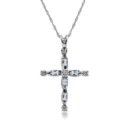 Aquamarine & Diamond Accent Cross Pendant in 10K White Gold
