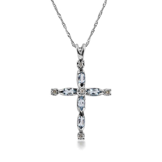 Aquamarine & Diamond Accent Cross Pendant in 10K White Gold