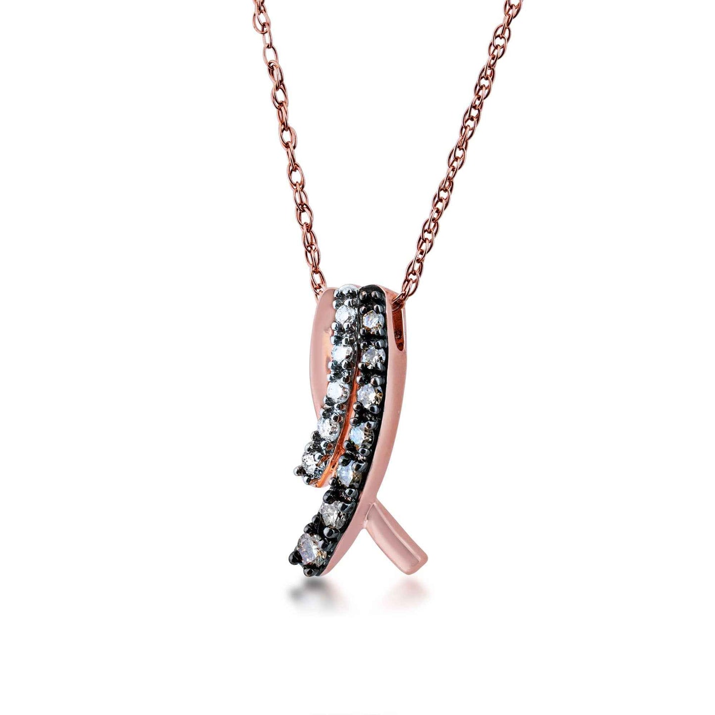Mocha Collection 1/3 ct. tw. Round Prong-Set Mocha & White Diamond Fashion Pendant with Black Rhodium Plating Accent in 10K