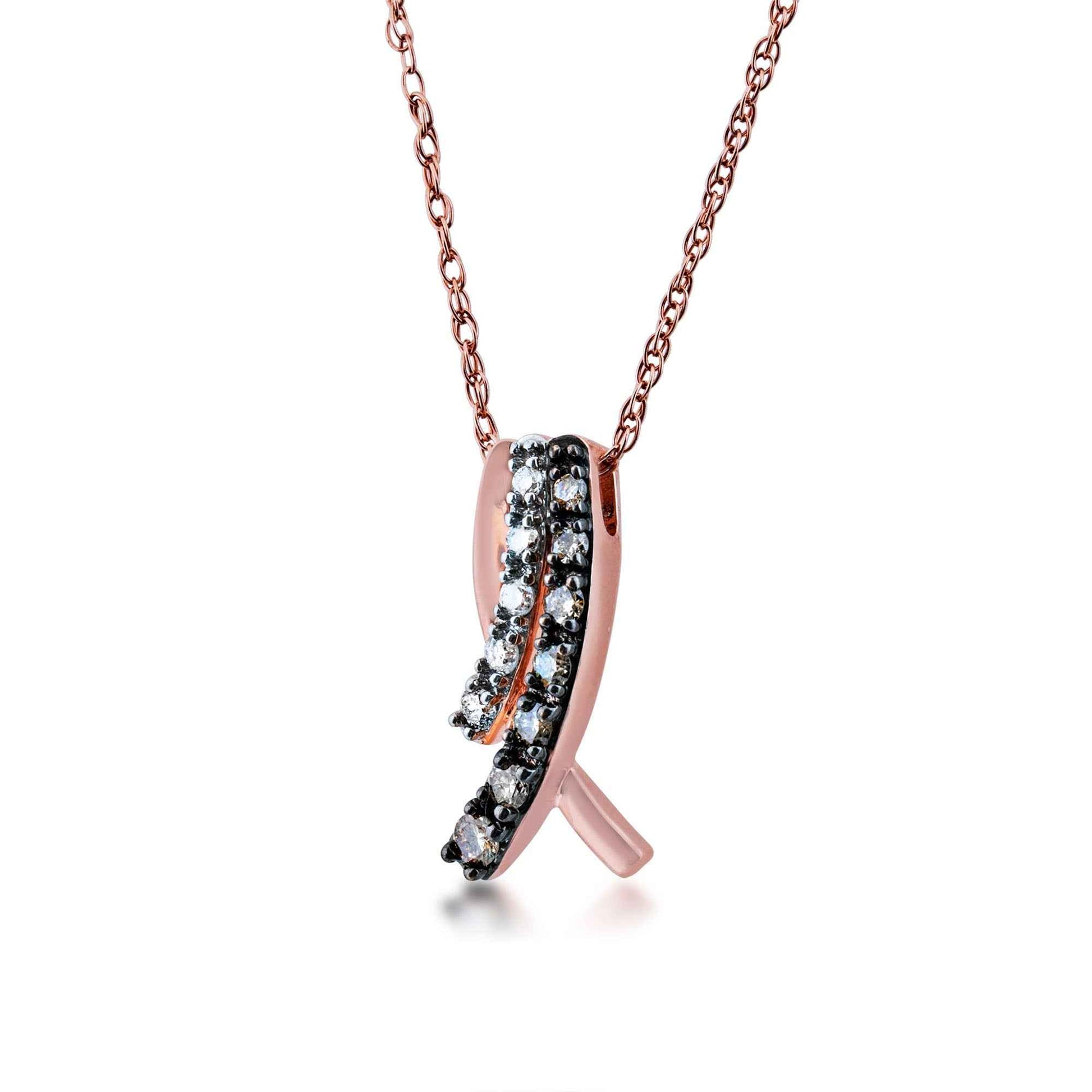 Mocha Collection 1/3 ct. tw. Round Prong-Set Mocha & White Diamond Fashion Pendant with Black Rhodium Plating Accent in 10K