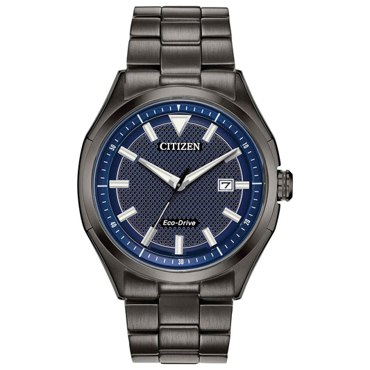 Citizen Men's Dark Gray Stainless Steel Analog Watch with Denim Blue Dial