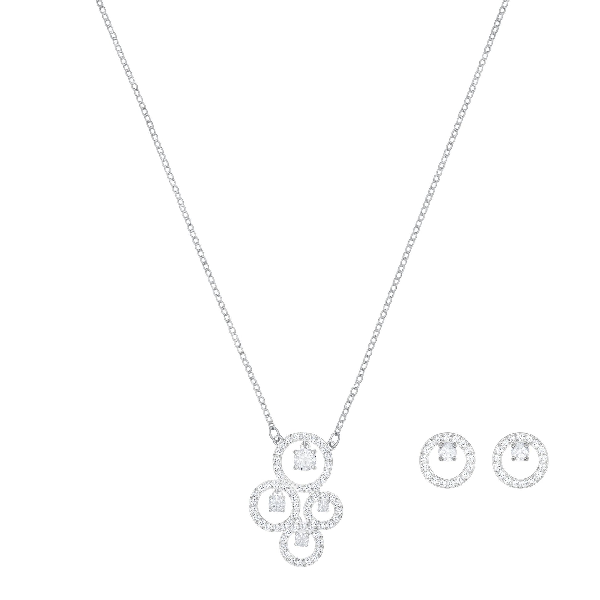 Swarovski Creativity Collection White Crystal Pendant and Earring Set in Silver Plating