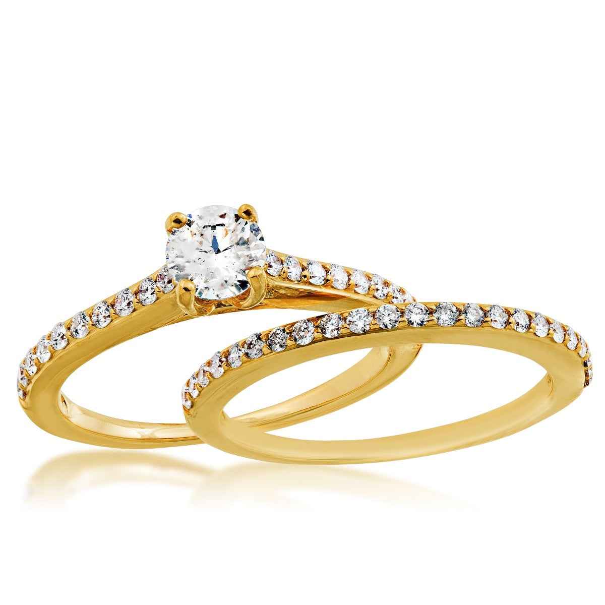 Noventa 1-1/4 ct. tw. Round Diamond Wedding Set in 14K Yellow Gold close-up detail