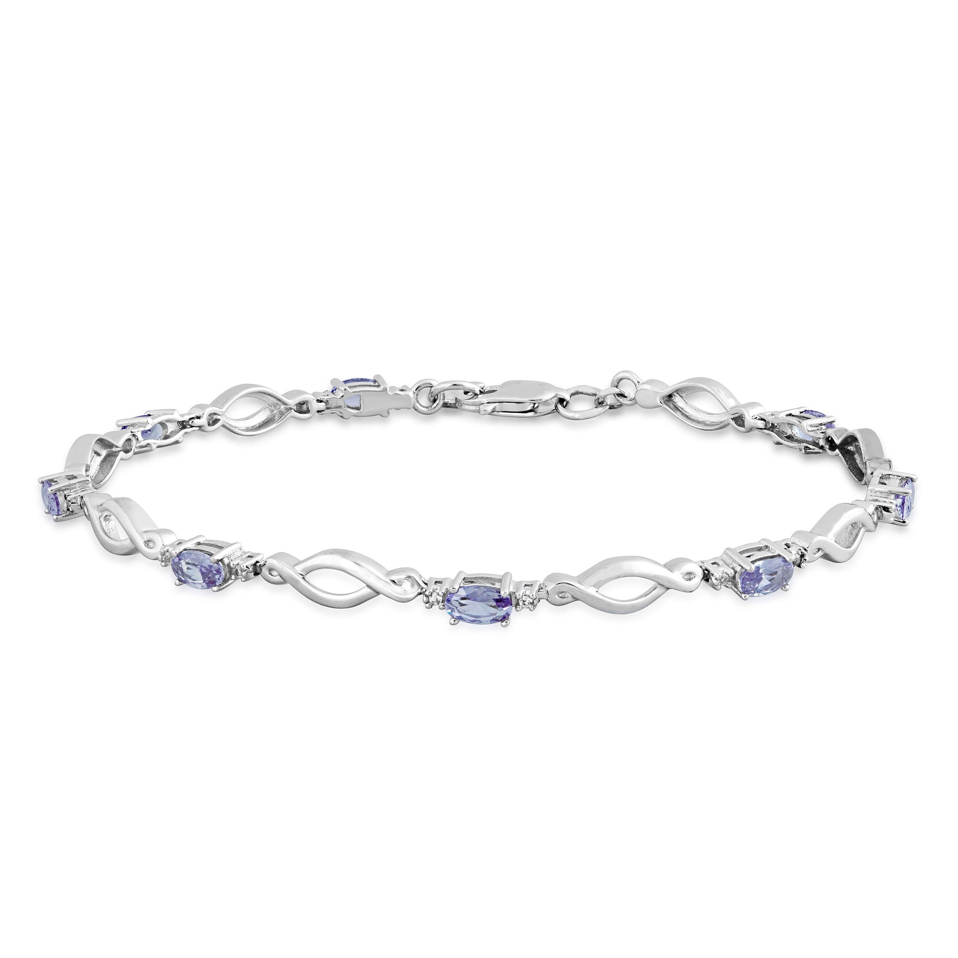 Created Oval Alexandrite & White Topaz Link Bracelet in Sterling Silver