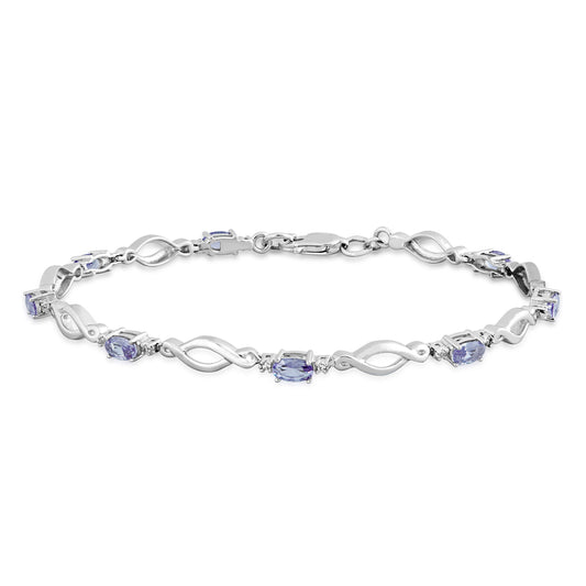 Created Oval Alexandrite & White Topaz Link Bracelet in Sterling Silver