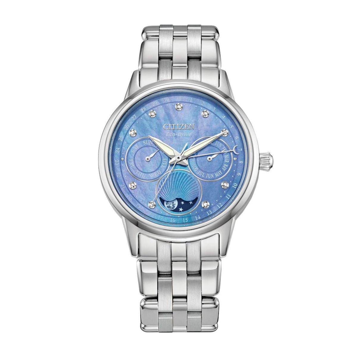 Citizen Ladies' Calendrier Stainless Steel Watch with Blue Moon Dial