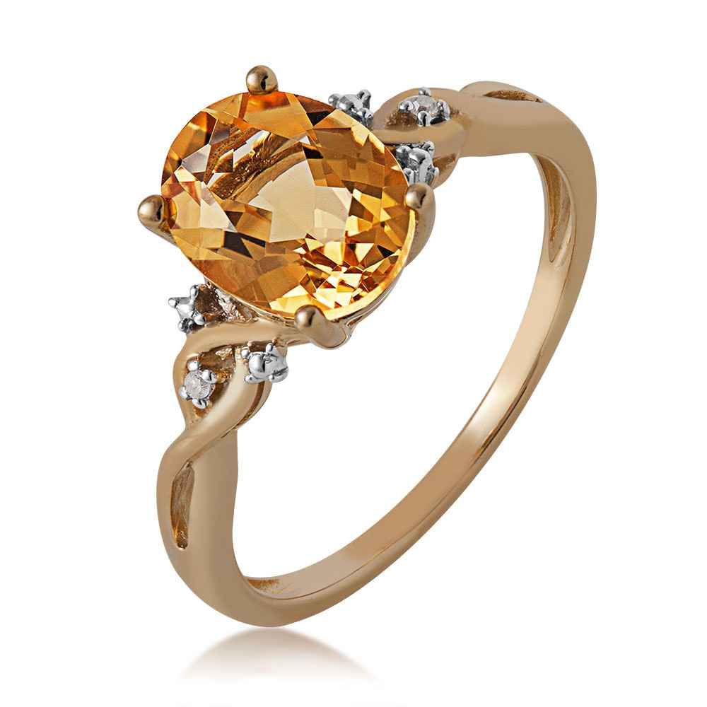 Oval Citrine & Diamond Accent Twist Shank Ring in 10K Yellow Gold front view