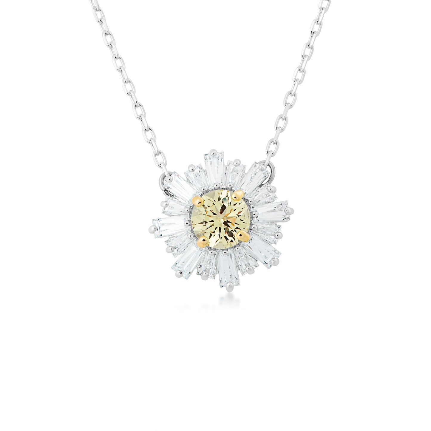 Swarovski Sunshine Collection Yellow and White Crystal Pendant and Earring set in Silver Plating front view