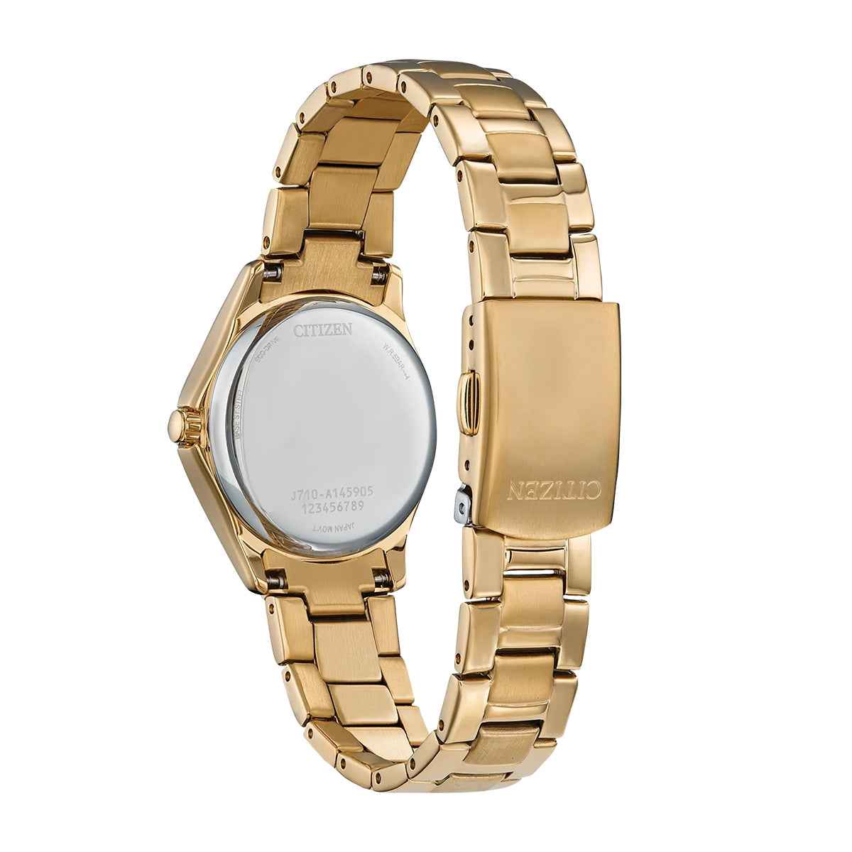 Citizen Ladies' Crystal Eco-Drive Gold-Tone Stainless Steel Watch with Champagne Dial front view