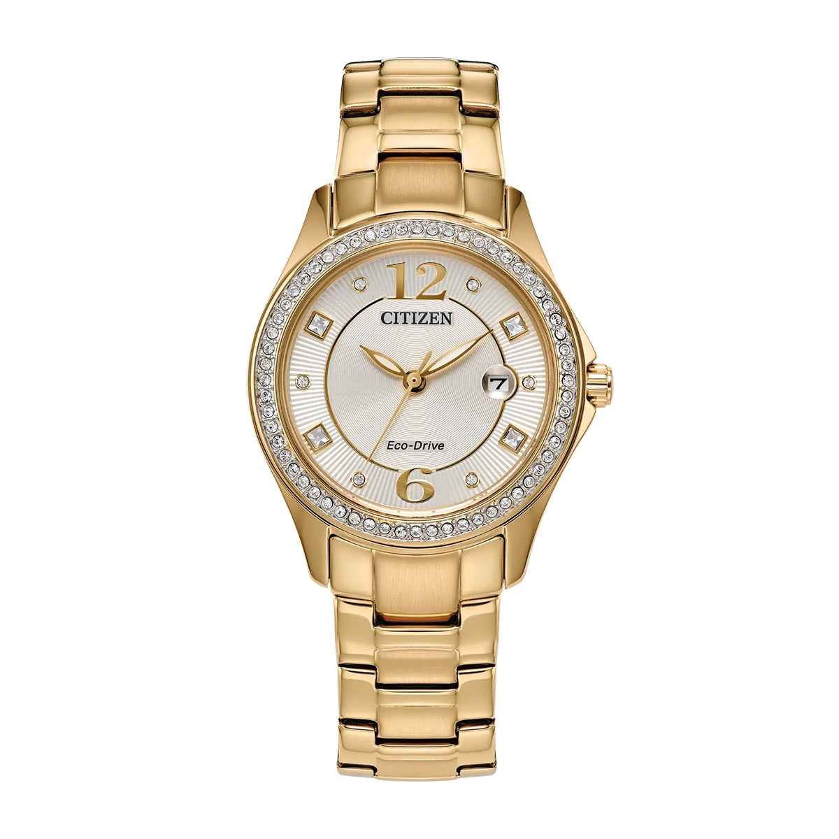 Citizen Ladies' Crystal Eco-Drive Gold-Tone Stainless Steel Watch with Champagne Dial