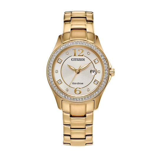 Citizen Ladies' Crystal Eco-Drive Gold-Tone Stainless Steel Watch with Champagne Dial