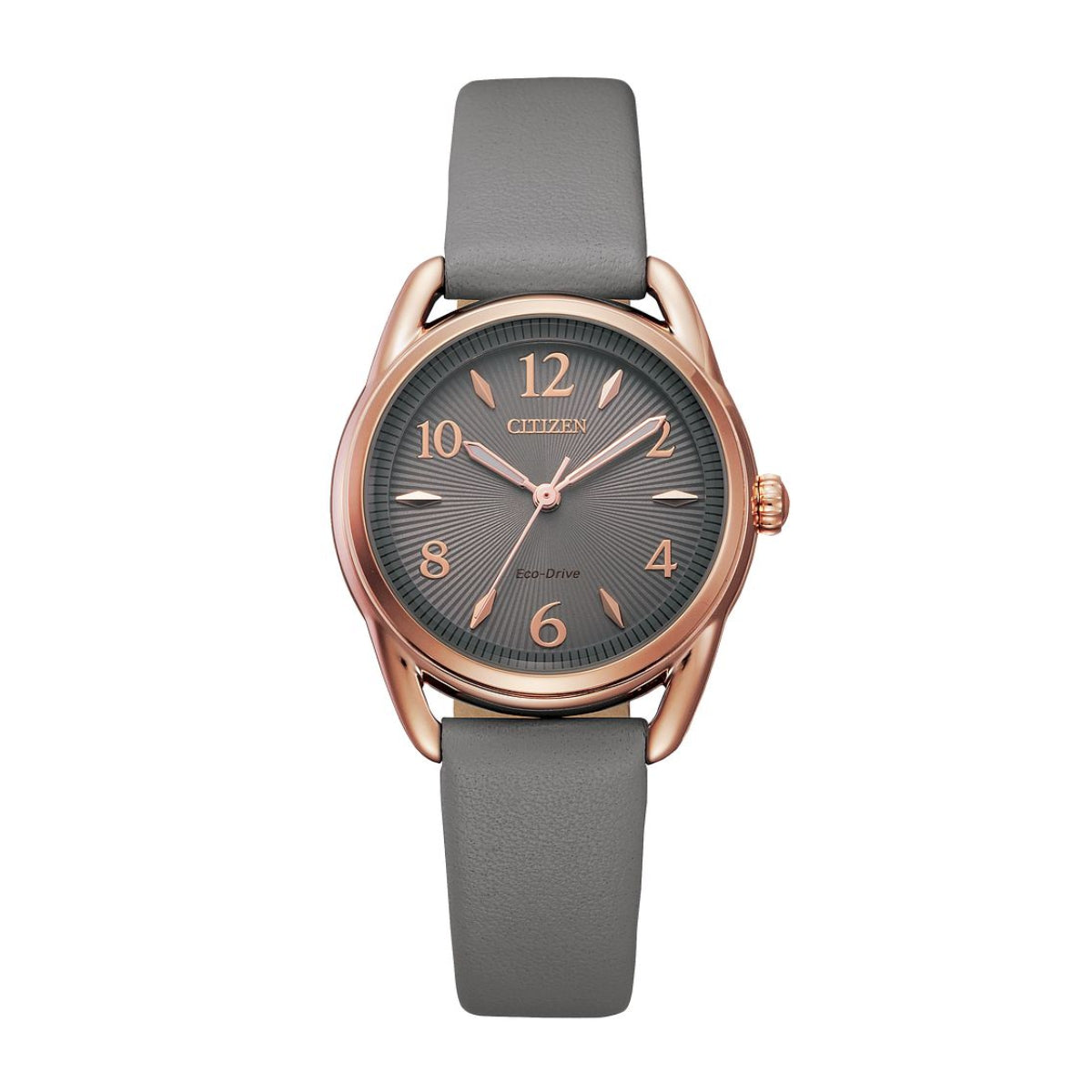 Citizen Ladies' Drive Pink Gold-Tone Stainless Steel Watch with Gray Dial & Gray Leather Strap